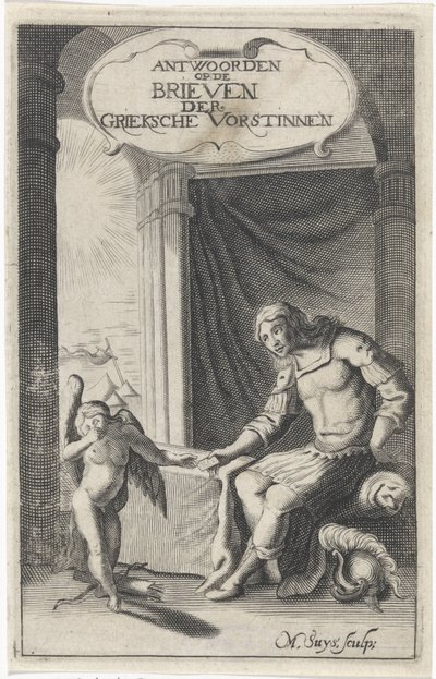 Grieks strijder ontvangt een brief van Amor door M. Suys