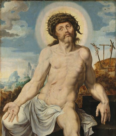 Christus als de man van smarten door Maarten van Heemskerck (workshop of)