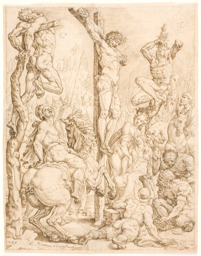 Christus aan het kruis, tussen de dieven door Maarten van Heemskerck