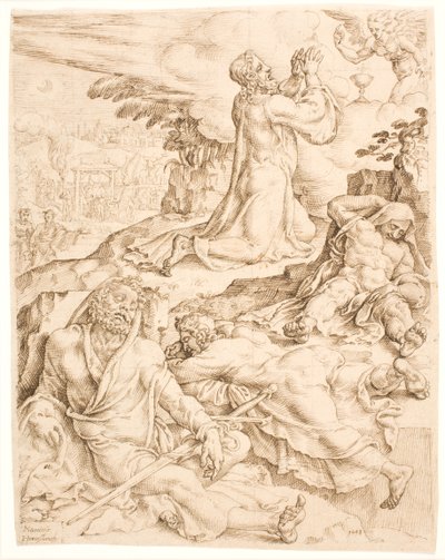 Christus op de Olijfberg door Maarten van Heemskerck