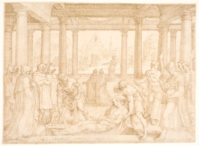 De heilige Stefanus wordt begraven door Maarten van Heemskerck