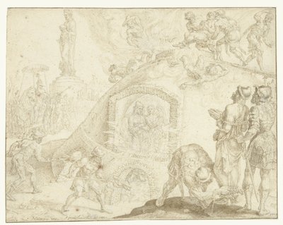 Drie jongelingen worden in een vurige oven geworpen door Maarten van Heemskerck