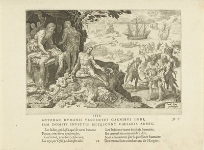Keizerlijke troepen brengen beschaving naar de Indianen, 1555 door Maarten van Heemskerck