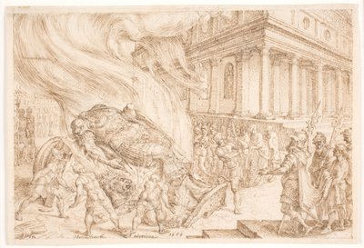 Jehu vernietigt het huis van Baäl door Maarten van Heemskerck