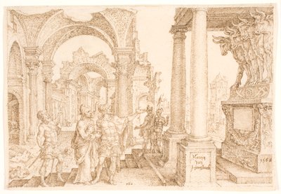 Jehu aanbidt het gouden kalf door Maarten van Heemskerck