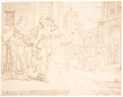 Judith bereidt zich voor om naar het kamp van de vijanden te gaan door Maarten van Heemskerck