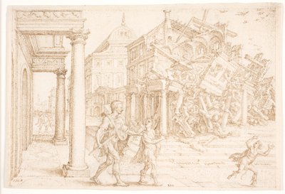 Simson vernietigt het huis met de Filistijnen door Maarten van Heemskerck