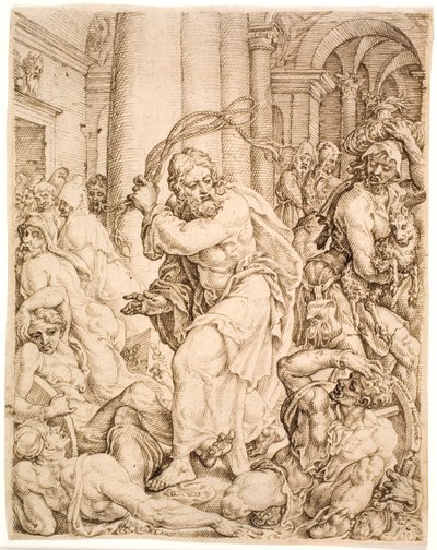 De verdrijving uit de tempel door Maarten van Heemskerck