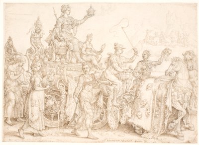 Triomfwagen. Opulentia (rijkdom) door Maarten van Heemskerck