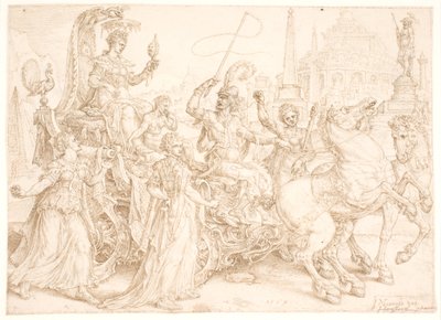 Triomfwagen. Superbia (Trots) door Maarten van Heemskerck