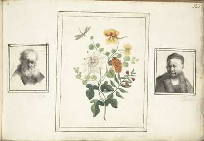Stilleven met bloemen, een hoofd en een buste van een man door Machtelt Moninckx