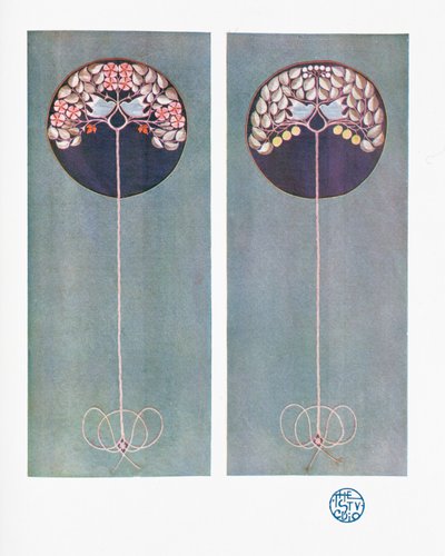 Geborduurde panelen, uit Vol XXVIII van `The Studio` magazine, gepubliceerd 1903 door Mackay Hugh Baillie Scott