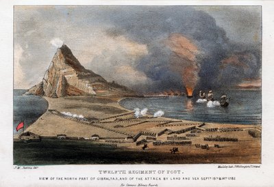 Twaalfde regiment voetvolk, het noordelijke deel van Gibraltar, 13 en 14 september 1782 door Madeley