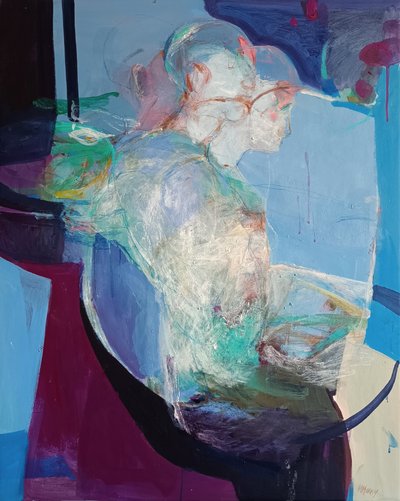 In Stillness We Unfold: Becoming, 2025 (acryl en pastel op doek) door Madgalena Morey