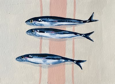 Drie blauwe sardientjes door Madison Phipps