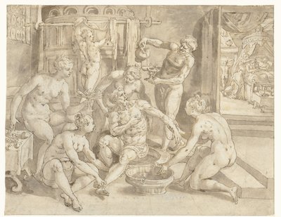 De rijke man in bad door Maerten de Vos