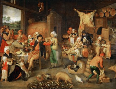 Boerenkamer met adellijke bezoekers door Maerten van Cleve