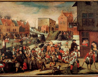 De kreupelen. Een menigte armen en zieken in een stad (in Vlaanderen?) door Maerten van Cleve