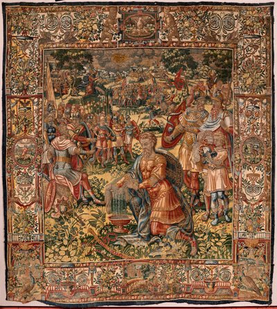 Diocesaan museum (Museo Diocesano). Vlaamse wandtapijt. Brussel. Atelier François Geubels. Serie Verhaal van Gideon. Het wonder van de wollen vacht. Zijde en wol. Nalatenschap van bisschop Vicente Roca de la Serna. Barok. 1534-1571, in de kathedraal sinds door Maerten van Heemskerck