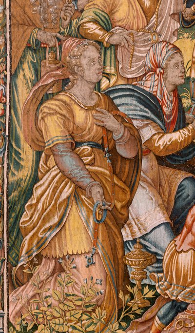 Vlaams wandtapijt. Serie Verhaal van Gideon. De Israëlieten geven hun deel van de buit aan Gideon door Maerten van Heemskerck