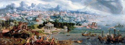 Panoramische Fantasie met de Ontvoering van Helena, 1535 door Maerten van Heemskerck