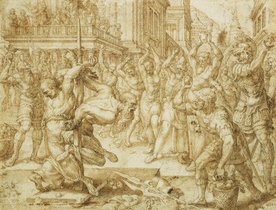 De steniging van de ouderlingen, uit het verhaal van Susanna, 1562 door Maerten van Heemskerck