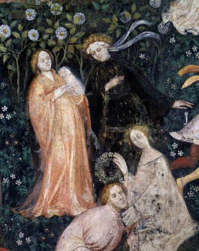 Aristocraten op het platteland, detail uit Maand Mei, Cyclus van Maanden door Maestro (attr. to) Venceslao