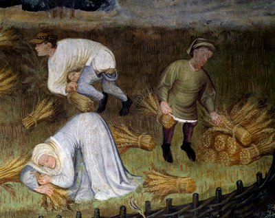 Tarweoogst, detail uit Maand Augustus, Cyclus van Maanden door Maestro (attr. to) Venceslao