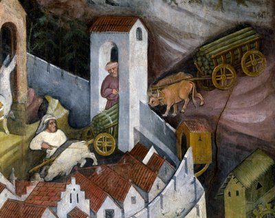 Houthakken, detail uit Maand December, Cyclus van Maanden door Maestro (attr. to) Venceslao