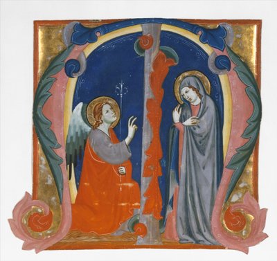 Annunciatie in een initiaal M, ca. 1310-15 door Maestro Daddesco