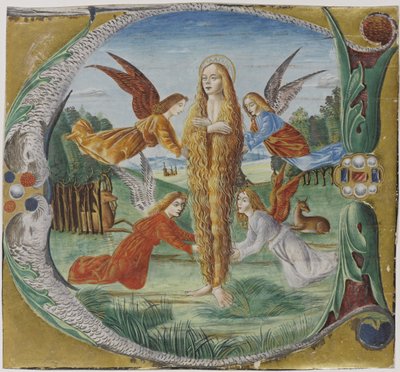 Sint-Maria Magdalena omringd door engelen door Maestro del Salomone Wildenstein