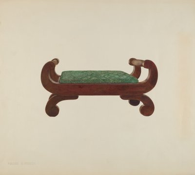 Voetenbank - Mahonie met paardenhaar bekleding, ca. 1939 door Magnus S. Fossum