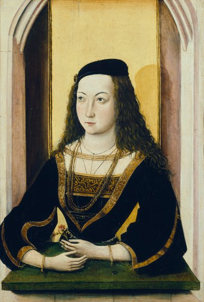 Portret van een jonge Vrouw met een Bloem, laat 15e eeuw door Mair von Landshut