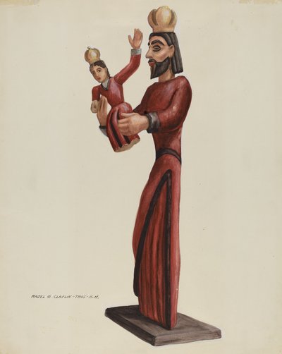 Gesneden en Geschilderde Santo-San Jose, c. 1937 door Majel G. Claflin
