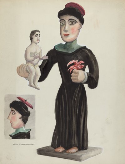 Gesneden en Geschilderde Houten Santo (St. Anthony) door Majel G. Claflin