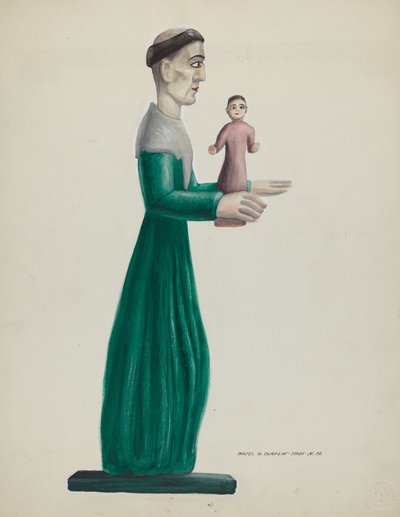 Gesneden en geschilderde houten Santo (St. Joseph) door Majel G. Claflin