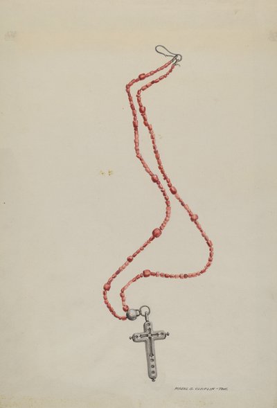 Kralen van koraal en kruisbeeld door Majel G. Claflin