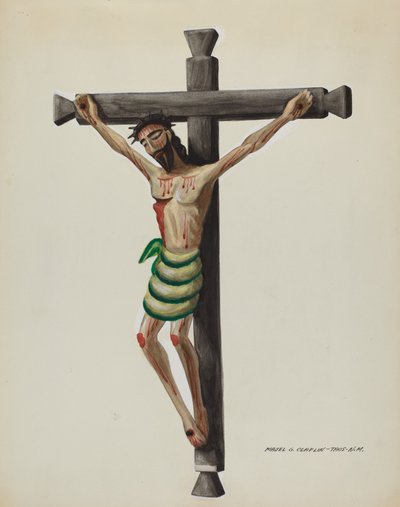 Cristo, Gesneden en Geschilderd, op Zwarte Houten Kruis door Majel G. Claflin