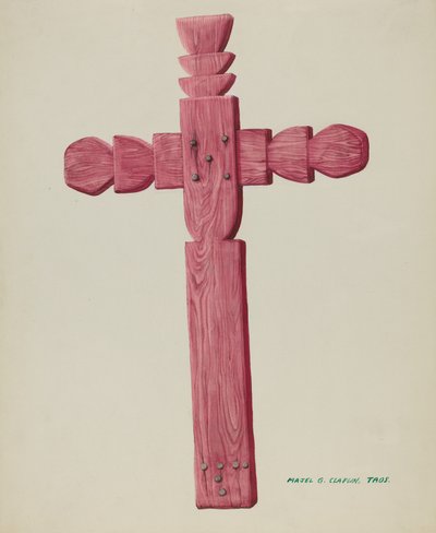 Rood Houten Kruis gebruikt als Grafsteen, ca. 1937 door Majel G. Claflin