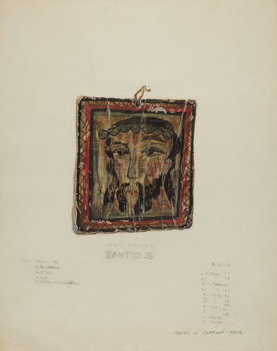 Kleine Christo Hoofd - Retablo, ca. 1940 door Majel G. Claflin