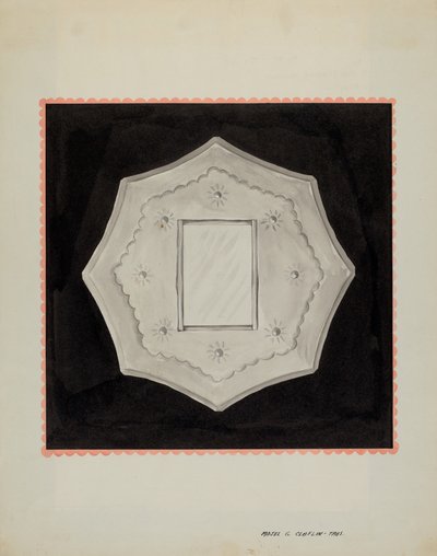 Kleine tinnen spiegel, ca. 1937 door Majel G. Claflin