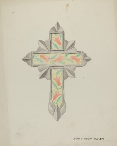 Blik- en behangpapierkruis, ca. 1937 door Majel G. Claflin