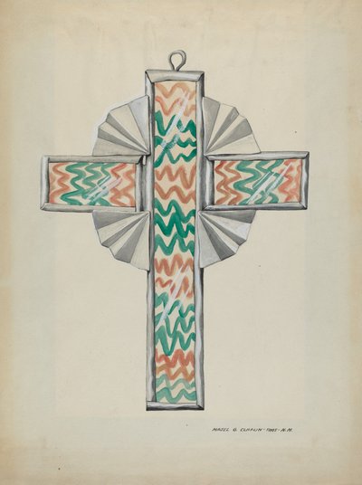 Blik en geschilderd glazen kruis, ca. 1937 door Majel G. Claflin