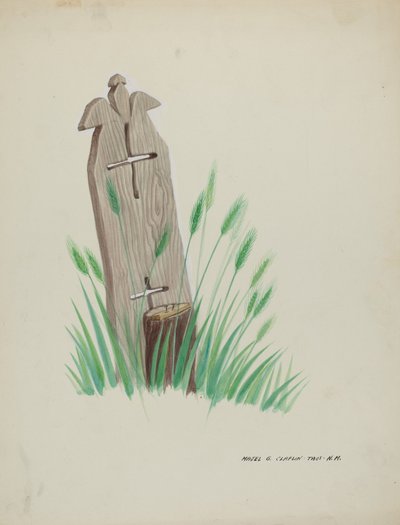 Houten Grafmarkeerder, c. 1937 door Majel G. Claflin