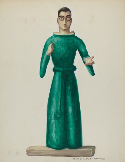 Houten Santo in Felgroene Jurk door Majel G. Claflin