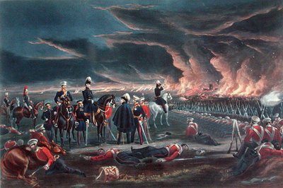 Nachtbivak van het Britse leger bij Ferozshah, 21 december 1845, uitgegeven door Ackermann door Major G.F. (after) White