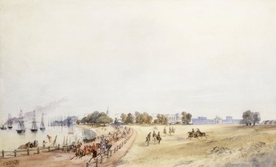 Uitzicht op het fort en de stad, Calcutta door Major General Sir Charles Walters DOyly