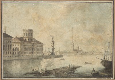 Uitzicht op de Neva en de Academie van Wetenschappen door Maksim Nikiforovich Vorobiev