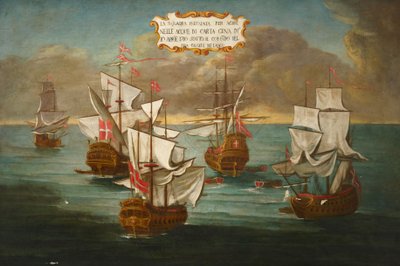 Een eskader van de Orde, onder bevel van Frere Giuseppe de Langu, maakt zich klaar om te vechten, bij Carthago door Maltese School