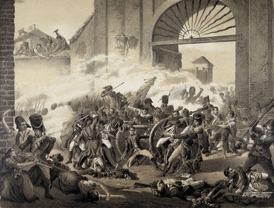 Spanje. Onafhankelijkheidsoorlog (1808). Tweede mei in Madrid. Dood van Luis Daoiz die het Monteleon Park verdedigt. Gravure naar een schilderij van Manuel Castellano. door Manuel (after) Castellano